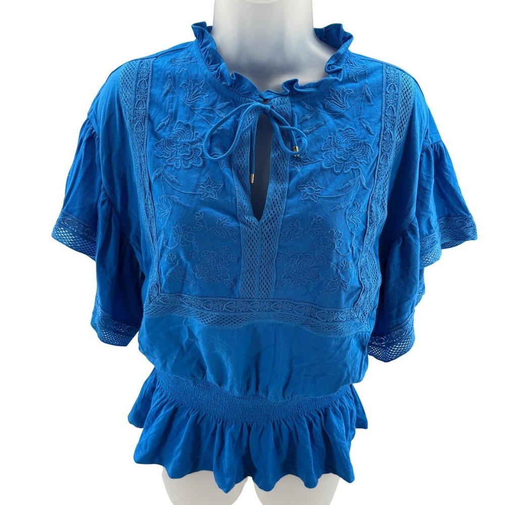 Lauren Ralph Lauren Black Label Tropic Blue Embroidered Shirt Sample Small